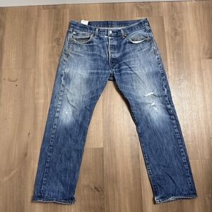 Levi's 501 Jeans Mens Medium Wash Dark Blue Denim Button Fly 2013 Fits 34x25
